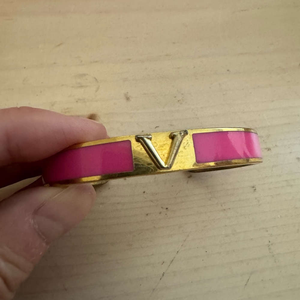 Pink and Gold “V” Initial bangal bracelet